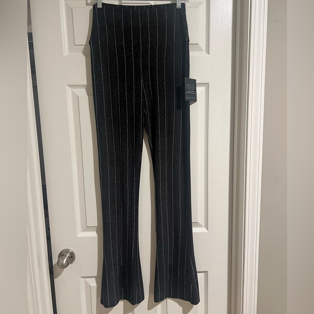 Norma Kamali Black and White/Silver Striped Spat Pants